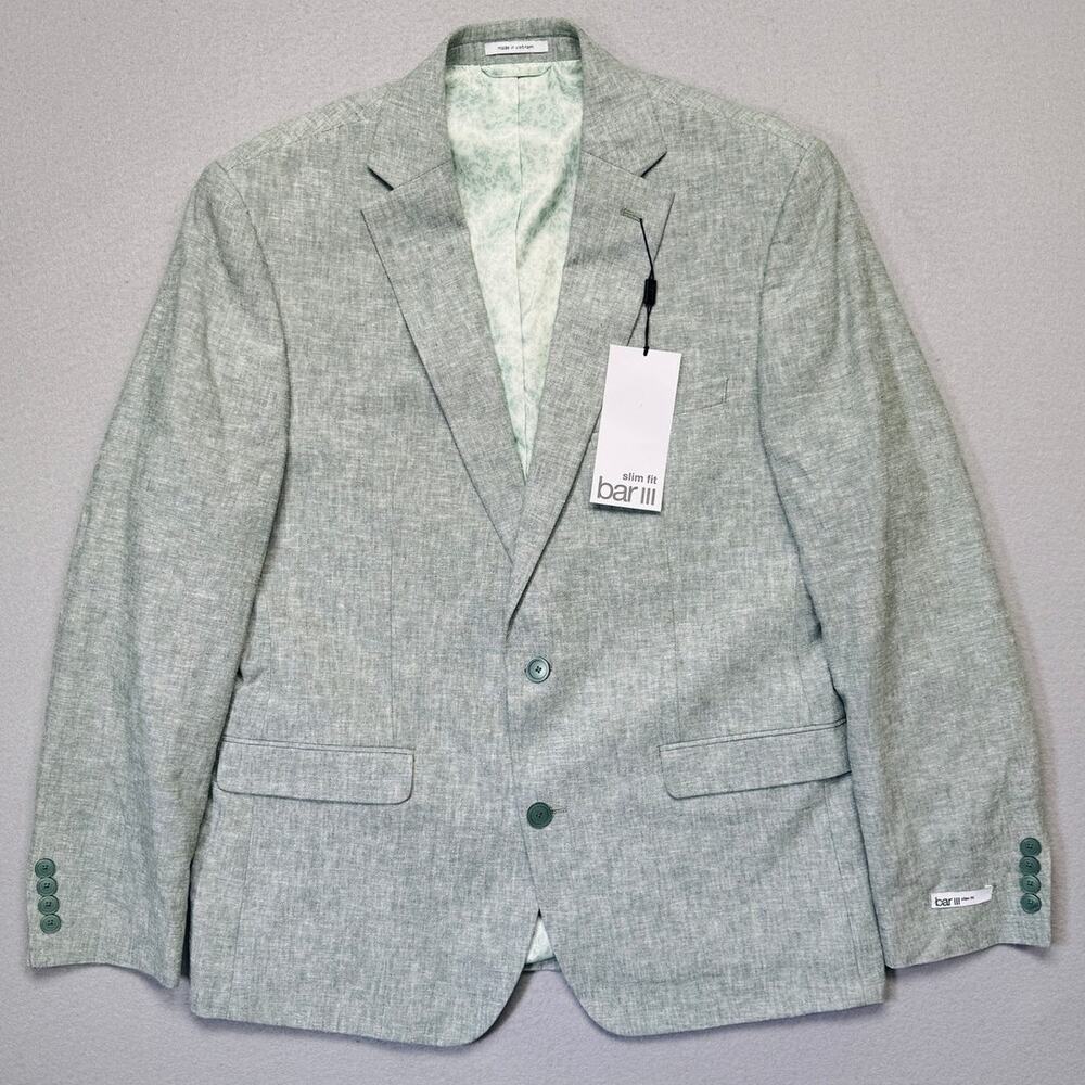 Bar III Men's Slim-Fit Linen Suit Jacket green 42R $360